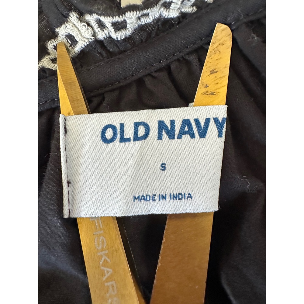 Old Navy Embroidered Babydoll Mini Dress Womens Small Black Boho Cottagecore - Picture 3 of 10